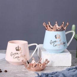 Nordic Wind Pink Crown Cup Ins Mug Spoon Coffee Creative Ceramic Water Milk for Breakfast Cups s Girl Gift Cute