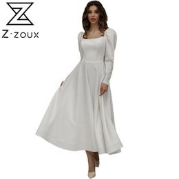 Women Dress Temperament White es Square Collar Long Sleeve Large Hem Party es Plus Size Summer 210524