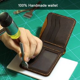 Wallet Men Vintage Handmade Crazy Horse Genuine Leather male purse short style money holder clutch bag