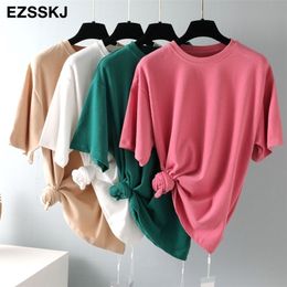 spring summer Women baisc T-shirt Casual Loose short sleeve bottom 95%cotton T-shirt Female Basic Thick Tops 210324