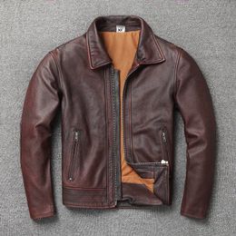 Mens Real Leather Jackets Autumn Casual Motorcycle Coats Man Clothing Retro Brown Large Size S-4XL Spring Tops Overcoat Outerwear Windbreaker