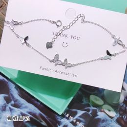 Whole 100% Real 925 Sterling Silver Exquisiteness Anklets with Butterfly Surround Ankle Shiny Zirconia Chain Summer Accessories