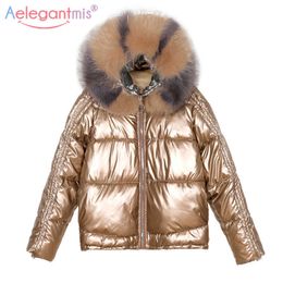 Aelegantmis Fashion Oversize Winter Jacket Women Down Cotton Padded Parkas with Fur Hood Female Casual Thick Warm Snow Outwear 210607