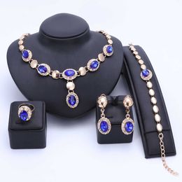 New African Jewelry Sets Gold Color Imitated Gem Crystal Women Wedding Necklace Bracelet Earring Ring Jewelry Sets H1022