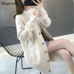 Winter Sweater Women Long Sleeve Knitted Cardigan V-Neck Single-breasted Jacket 5784 50 210512