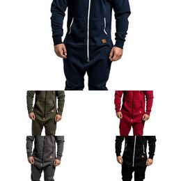 Pants Men Streetwear Sweatpants Pure Color Splicing Autumn Winter Casual Hoodie Print Zipper Jumpsuit Free Ship X0610