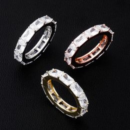 New fashion charm Square Cubic Zirconia Stones Iced Out Micro Pave Rings Cool Men Women Couple Gold Colour Rings Hip Hop Jewellery Gift