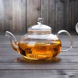 Heat-resistant Glass Teapot Double Wall cup Clear Pot Drinkwear Infuser Qolong Kettle Different Flavours 210813