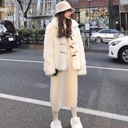 Women's Fur & Faux Coat Thick Plush Jacket Women Tops Lapel Horn Buckle 2021 Korean Version Autumn Winter Female Lamb Plus Size Ladies