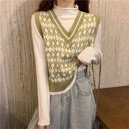 Spring and Autumn College Sweater Korean Style Loose V-neck Knit Sleeveless Vest 210427