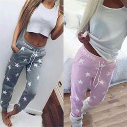 Women Casual Long Sports Pants Five Pointed Star Print Bandage Lace Up Trousers for Ladies Fashion Stacked Leggings Bottoms 210915