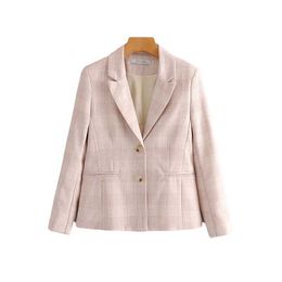 vintage women plaid beige blazers fashion ladies high quality patchwork jacket suits casual female suit girls chic 210527