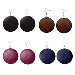 Simple Solid Round Natural Wood Dangle Earring Circle Earrings Jewellery Style For Women