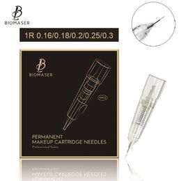 10pcs 1R 0.16/0.18mm Sterilized Disposable Permanent Makeup Cartridge Needles with Steel Tips for Eyebrow Lips Eyeliner Machine 210324