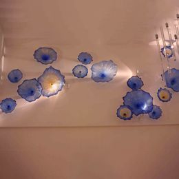 Hand Blown Glass Lamp Chihuly Murano Wall Decor Art Flower Plates Blue Amber Colour Small Mounted Scnce 20 to 40 CM