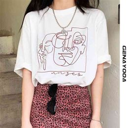Genayooa Streetwear Abstract T-shirts Printing Women Tops Summer White Cotton Tee Shirt Femme Harajuku Clothing Korean y2k 210324