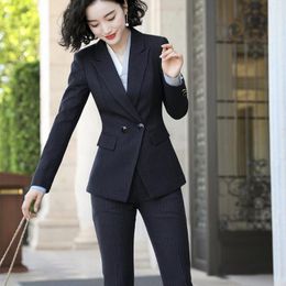 Women's Suits & Blazers Blue Black Pant Suit Women S-5XL Professional Female Blazer For Office Lady Work Wear Jacket Coat And 2 Piece Set