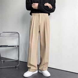 Fashion Men Suit Pants Solid High Waist Loose Casual Straight Trousers Autumn Winter Khaki Black White Oversize Bottom Man 211119