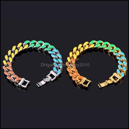 Link Bracelets Jewelrylink Chain Bling Luxury Chunky Cuban Link Bracelet For Women Men Simple Enamel Design Solid Hip Hop Street Rock Unis