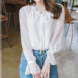 Autumn Women Korean Style Blusas Stand-up Collar Long Sleeve Blouse Polka Dot Chiffon Shirts Female Sweet 10418 210518