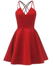 2022 Sexy Backless Deep V-Neck Mini Prom Dresses With Satin Plus Size Homecoming Cocktail Party Special Occasion Gown Vestido Fiesta BH02