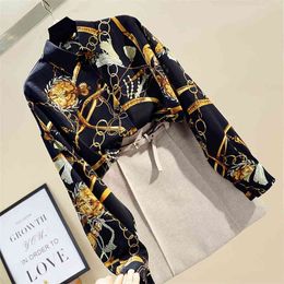 Spring Autumn Women's Shirt Office Lady Retro Wild Loose Large Size Printed Long Sleeve Women Chiffon Top GD270 210506