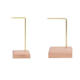 ring base jewelry UK - Jewelry Pouches, Bags Simple Wooden Base Metal Display Stand For Dangle Earrings Hanging Rack, Ring Studs Tray