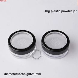 50pcs/Lot Wholesale 10g Makeup Tool Plastic Refillable Jar 1/3OZ Cosmetic Pot Loose Powder jar With Sifter Bottle Empty Vialhood qty