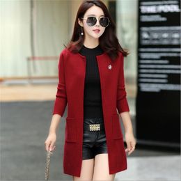 Autumn And Winter Cardigan With Pockets Women's Clothing Soft Comfortable Coat Knitted V-Neck Long Female 210427