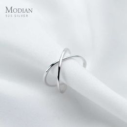 Glossy Simple Letter Cross Shape Ring for Women Fashion 925 Sterling Silver Adjustable Free Size Fine Jewellery Gift 210707