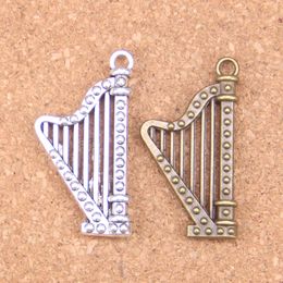 20pcs Antique Silver Bronze Plated harp musical Charms Pendant DIY Necklace Bracelet Bangle Findings 40*21mm