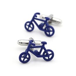 Fashion Bicycle Cuff Links For Men Copper Material Blue Color Bike Design Cufflinks Wholesale & Retail 1pair