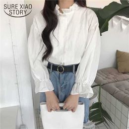 Korean Style White Solid Blouse Women Autumn Shirt Female Long Sleeve Kawaii Casual Tops Stylish All-match 11359 210527