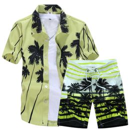 2020 Summer Fashion Floral Print Hawaiian Shirts Men + Beach Shorts Men Short Sleeve Causal Shirts Men Clothing Sets Tracksuit X0610