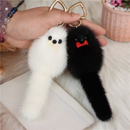 Mink Little Fox Ball Pendant Real Plush Bag Car Keychain Mini Dolls Fur Accessories Small Gifts