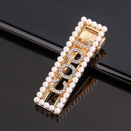 Gold Letter Cool Kiss Girls Hair Clips Pearl Crystal Hairpin Barrettes Week Monday Sunday Hairs Fashion Jewellery for Women Girl
