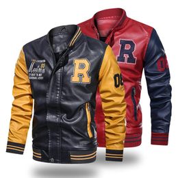 Мужские куртки 2022, брендовая модная зимняя кожаная куртка, мужская повседневная куртка-бомбер с воротником-стойкой, ветровка, ретро бейсбол, мотоциклетные пальто
