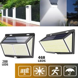 Solar Lamps Outdoor Motion Sensor 468 288 LEDs 3 Lighting Modes Wireless Wall Lights IP65 Waterproof Shiny LED Security Light Yard Patio Fence Garage Front Door