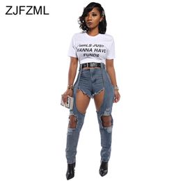 Sexy Destroyed Hole Denim Jeans for Women High Waist Spliced Ripped Plus Size Streetwear Mujer Skinny Full Length 210708