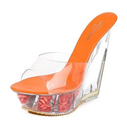 HOKSVZY Super High Heel Cool Slipper Transparent Special-shaped Crystal Slipper Waterproof Platform 15CM Wedges Women Sandal GH54674GF