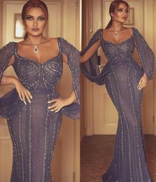 2022 Plus Size Arabic Aso Ebi Luxurious Mermaid Sexy Prom Dresses Beaded Pearls Evening Formal Party Second Reception Birthday Engagement Gowns Dress ZJ506