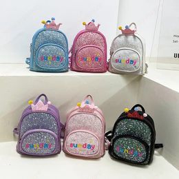 Kids Mini Backpack Purse Cute Shiny Sequin School Bags for Baby Girls Crown Backpacks Children Bag