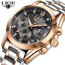 2020 New Fashion Men Watch Lige Top Brand Luxury Waterproof Moon Phase Clock Sport Watch Men Quartz Wristwatch Relogio Masculino Q0524