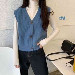 Knit sweater vest jacket women spring Korean version of pure Colour wild V-neck cardigan top 210427
