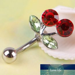 red belly button Canada - Surgical Steel Red Cherry Rhinestones Inlaid Belly Button Navel Ring Charming Piercing Body Jewelry