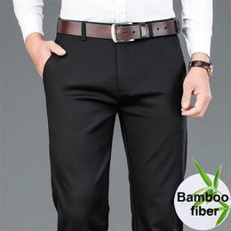 Autumn Men's Bamboo Fiber Casual Pants Classic Style Business Fashion Khaki Stretch Cotton Trousers Male Brand Clothes 211201