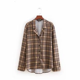 casual lady tailored collar plaid blouse fashion women long sleeve shirt autumn loose tops chemise blusas S3381 210430