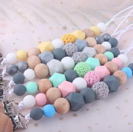 6 Colours Baby Pacifier Clips Keychain Silica Gel Pacifiers Soother Holder Beaded Clip Chains Nipple Teether Dummy Strap Chain Babys Shower Gift