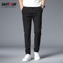 Men Pants Casual Mens Business Classics Elasticity Lace Waist Straight Full Length Fashion Black Khaki Breathing Trousers Male 211201