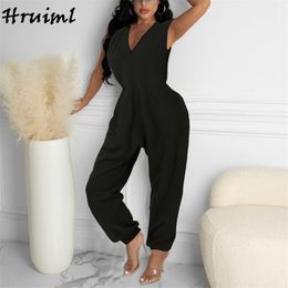 Women Clothes Sleeveless V Neck Solid Colour Drop Summer Jumpsuits for High Waist Party Club Overalls Female 210513